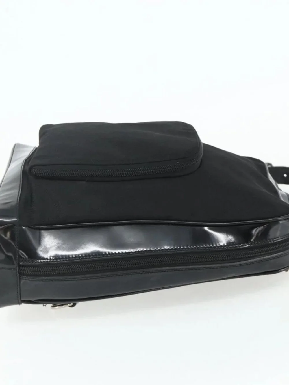 GUCCI Bamboo Bag Patent leather Black Silver 003 2058 0059 5 Auth ka4208
